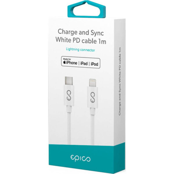 Epico USB-C - Lightning Кабел за iPhone, 1m, Бял