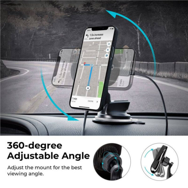 Безжично Зарядно за Кола с Magsafe, PITAKA MagEZ Car Mount Pro Suction Cup 15W, Черен