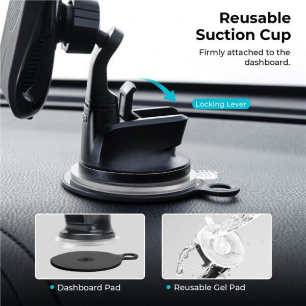 Безжично Зарядно за Кола с Magsafe, PITAKA MagEZ Car Mount Pro Suction Cup 15W, Черен