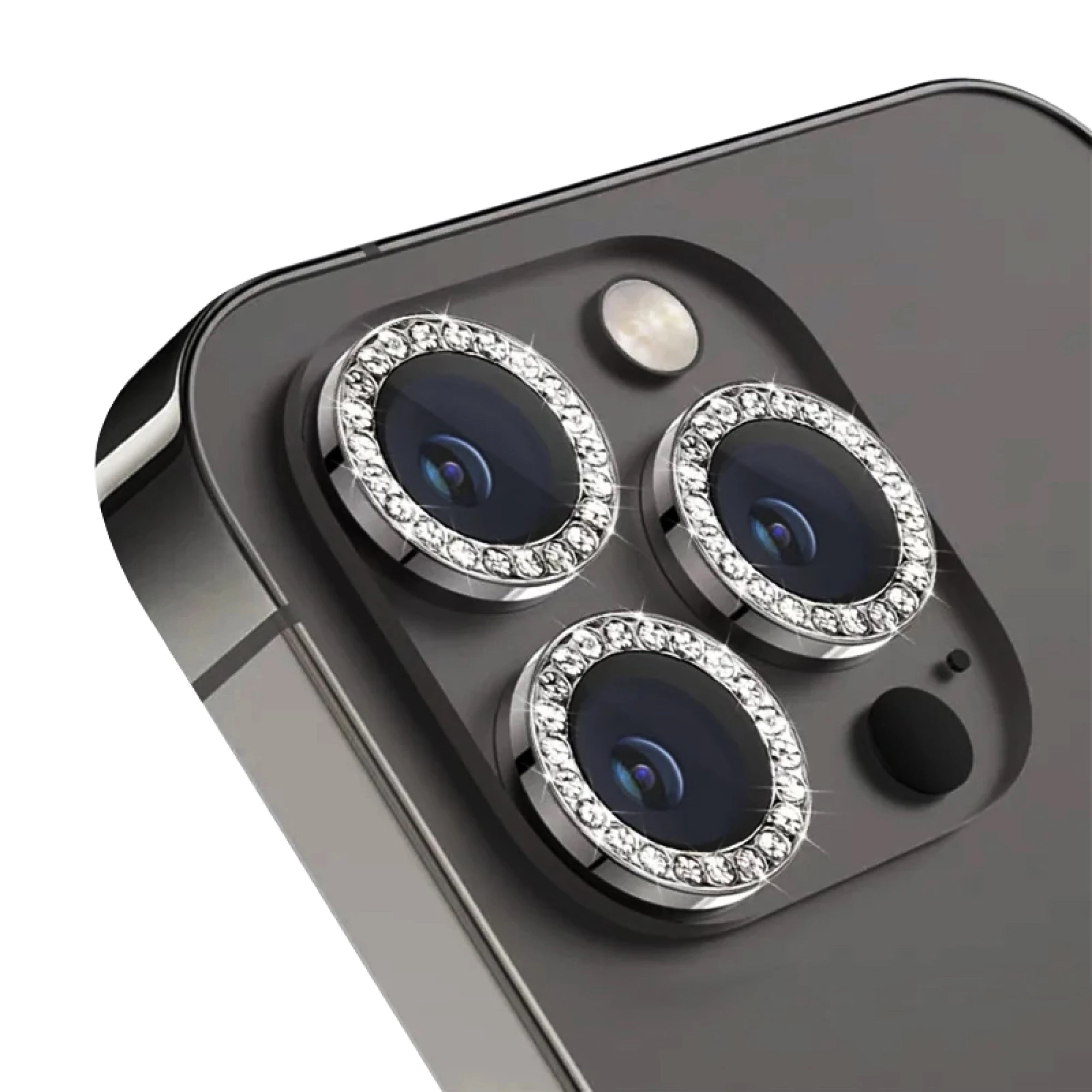 Метални лещи за камера с камъчета за Apple iPhone 15 series - black