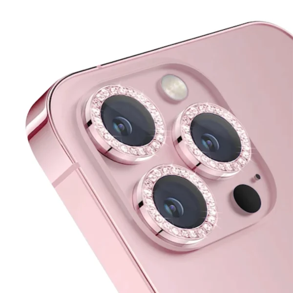 Метални лещи за камера с камъчета за Apple iPhone 15 series - pink