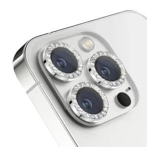 Метални лещи за камера с камъчета за Apple iPhone 15 series - silver