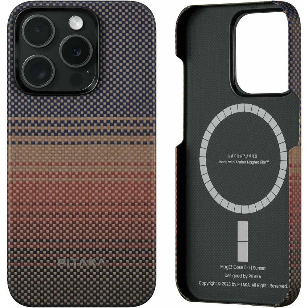 PITAKA MagEZ Case 5 iPhone 15 Pro, Aramid 1500D, MagSafe - Sunset