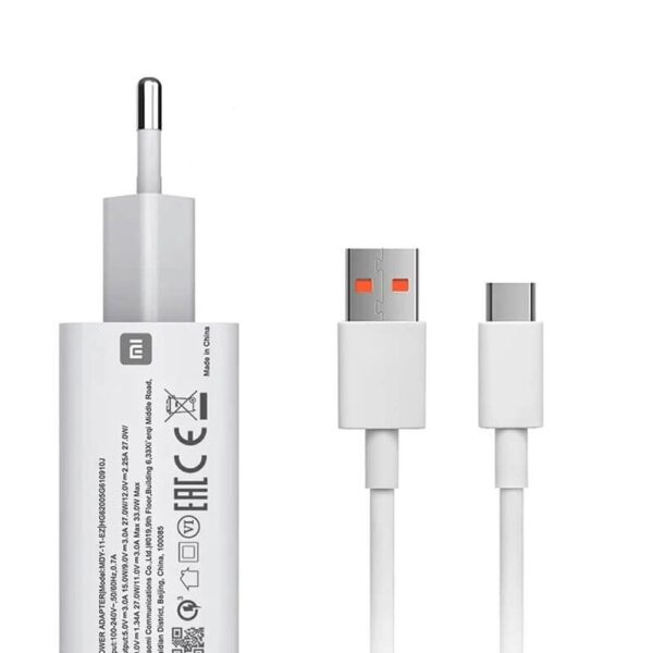 Оригинално Бързо Зарядно с Кабел, XIAOMI 220v-33W MDY-11-EZ, Бял (Bulk)