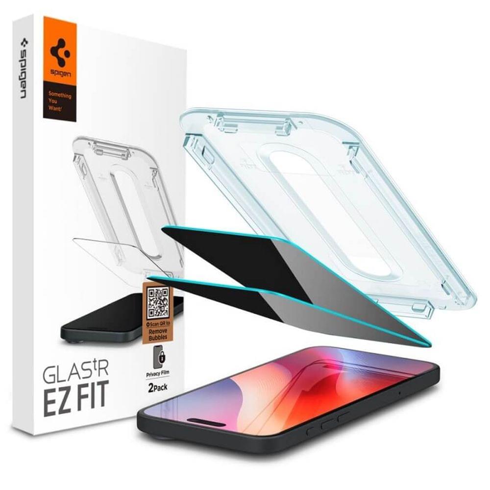 Privacy Протектор за iPhone 16 Pro, SPIGEN Glass tR EZ Fit, Черен