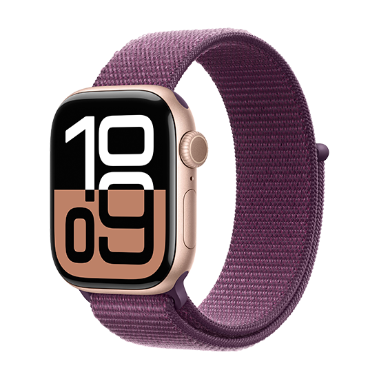 Apple Watch Series 10 GPS 42mm Rose Gold Aluminium Case with Sport Loop - Plum (2024)