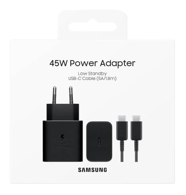 Оригинално Зарядно SAMSUNG 45W 220v Super Fast Charger и USB-C Кабел 1.8m EP-T4511XBE, Черен