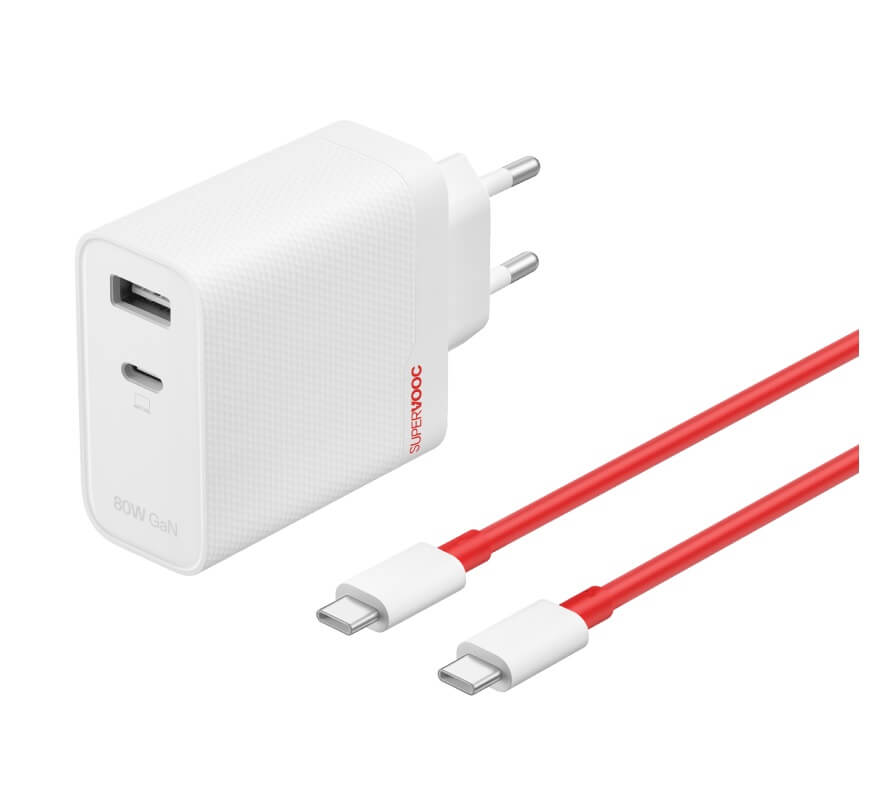 Оригинално Зарядно с Кабел, OnePlus SuperVooc 80W Dual GaN Adapter Kit, Бял