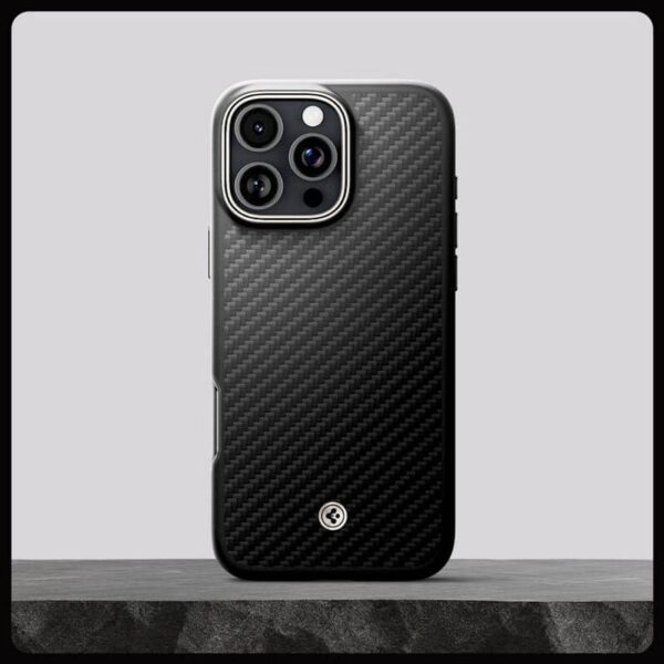 SPIGEN MagSafe Тънък Калъф за iPhone 16 Pro, SPIGEN Enzo Aramid Case, Черен - Image 7