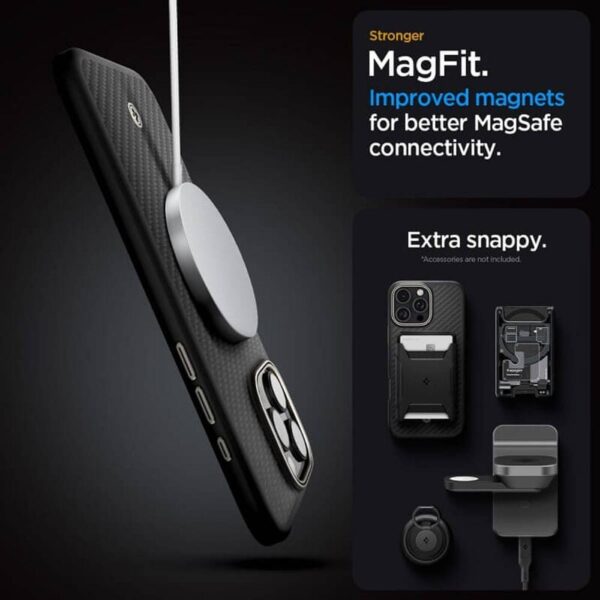SPIGEN MagSafe Тънък Калъф за iPhone 16 Pro, SPIGEN Enzo Aramid Case, Черен - Image 10