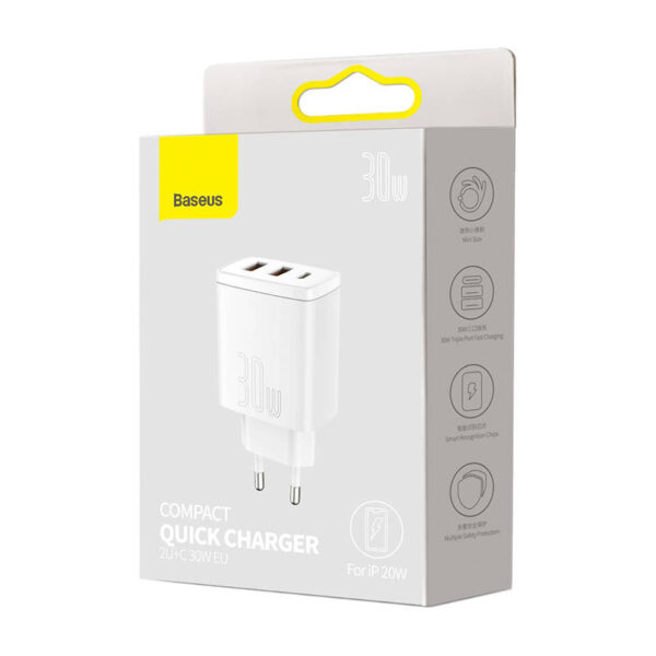 BASEUS 220V 30W, 2xUSB-A + USB-C, Compact Series, бял - CCXJ-E02 - Image 5