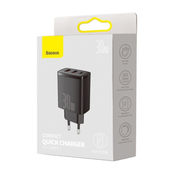 BASEUS 220V 30W, 2xUSB-A + USB-C, Compact, черно - CCXJ-E01 - Image 7