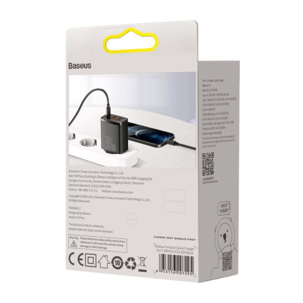 BASEUS 220V 30W, 2xUSB-A + USB-C, Compact, черно - CCXJ-E01 - Image 8