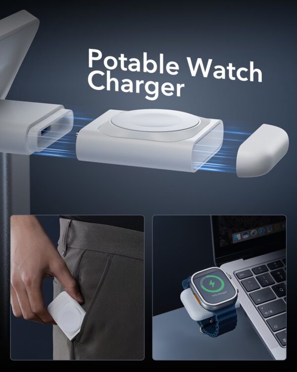 ESR Зарядно устройство Wireless HaloLock 15W, Qi2, 3in1 Phone+AirPods+Watch /бяло/ - Image 8