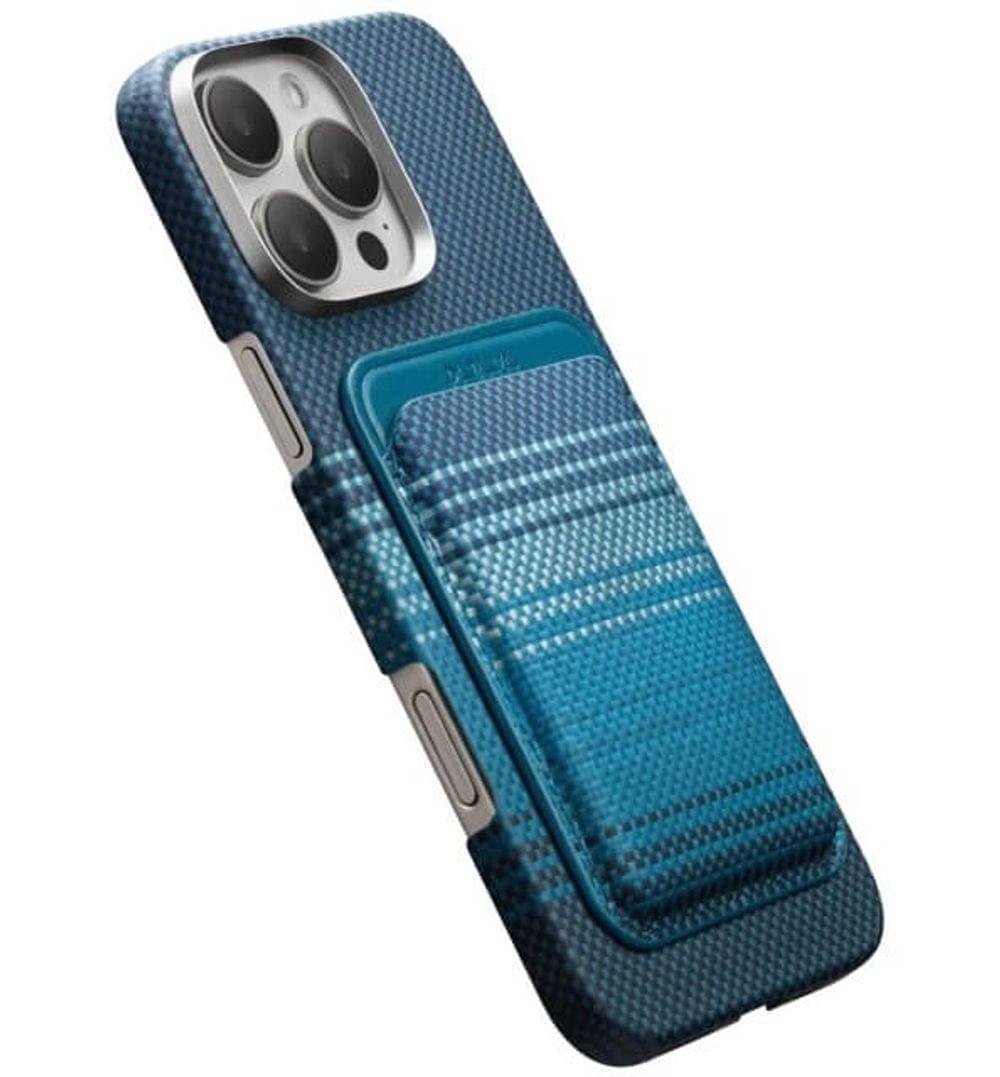 Magsafe Карбонов Калъф за Карти, PITAKA Magnetic Woven Wallet Moonrise, Син - Image 5