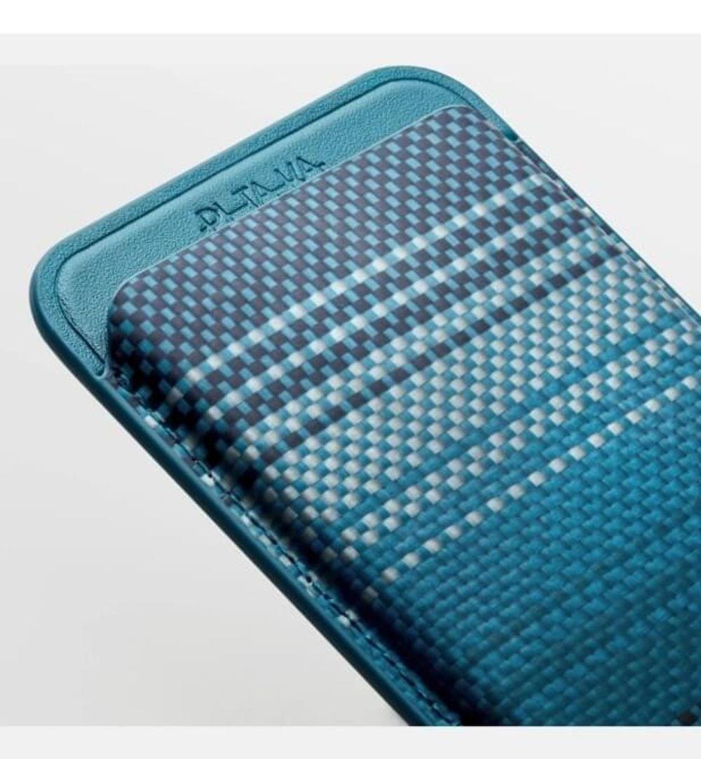 Magsafe Карбонов Калъф за Карти, PITAKA Magnetic Woven Wallet Moonrise, Син - Image 3