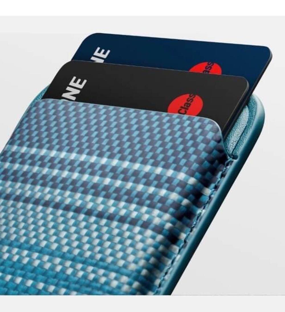 Magsafe Карбонов Калъф за Карти, PITAKA Magnetic Woven Wallet Moonrise, Син - Image 7