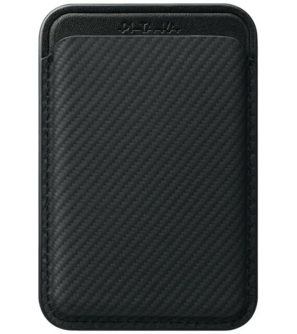 Magsafe Карбонов Калъф за Карти, PITAKA Magnetic Woven Wallet Black/Gray, Черен