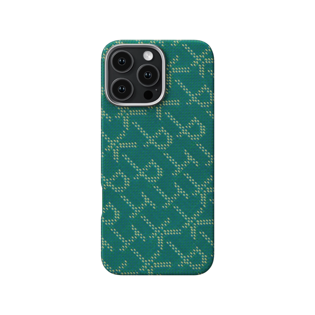 PITAKA MagSafe Калъф за iPhone 16 Pro, PITAKA Tactile Woven Case Monogram Gold/Green