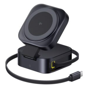 BASEUS Холдер + Charging station PicoGo Qi2 + вграден кабел C + кабел C-C за бюро /черен/